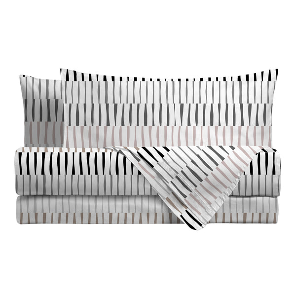 Completo Letto Matrimoniale in Cotone con Stampa Niord Grey