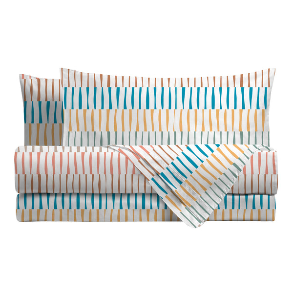Completo Letto Matrimoniale in Cotone con Stampa Niord Multicolor