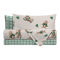 Completo Letto Piazza e Mezza in Cotone con Stampa  - Fantasia Softy Bear Orsetti Green