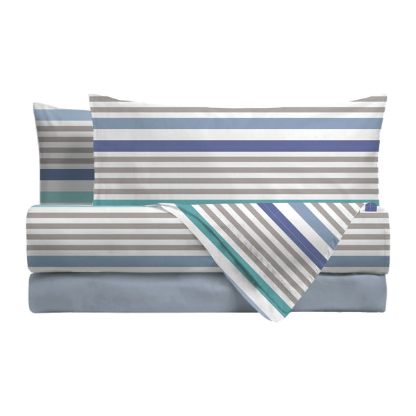 Completo Letto Matrimoniale in Cotone con Stampa - Fantasia Romeo Blue