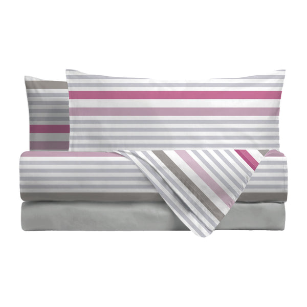 Completo Letto Matrimoniale in Cotone con Stampa - Fantasia Romeo Pink