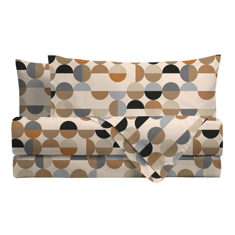 Completo Letto Matrimoniale in Cotone con Stampa Sjul Beige