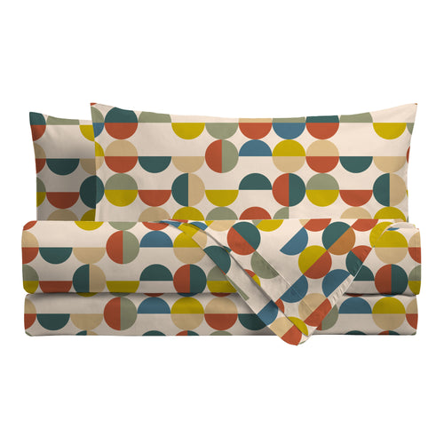Completo Letto Matrimoniale in Cotone con Stampa Sjul Multicolor