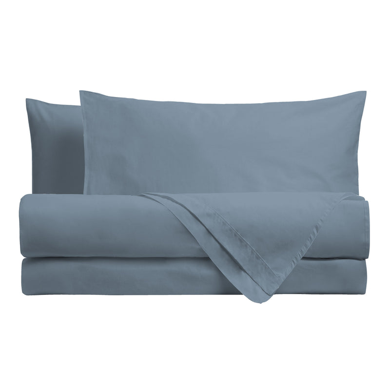 Happidea Completo Letto Piazza e Mezza in Cotone Tinta Unita Azzurro Tinta Unita Polvere