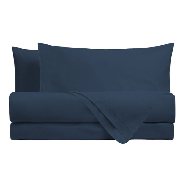 Happidea Completo Letto Matrimoniale in Cotone Tinta Unita Blu Profondo