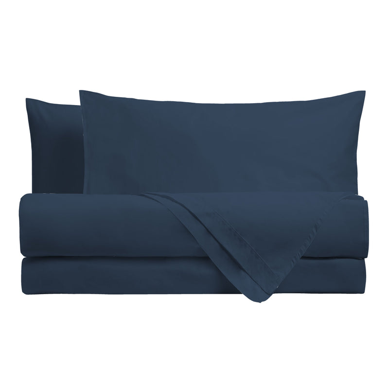 Happidea Completo Letto Piazza e Mezza in Cotone Tinta Unita Blu Profondo
