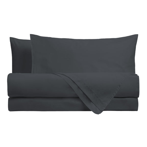 Happidea Completo Letto Matrimoniale in Cotone Tinta Unita Grafite