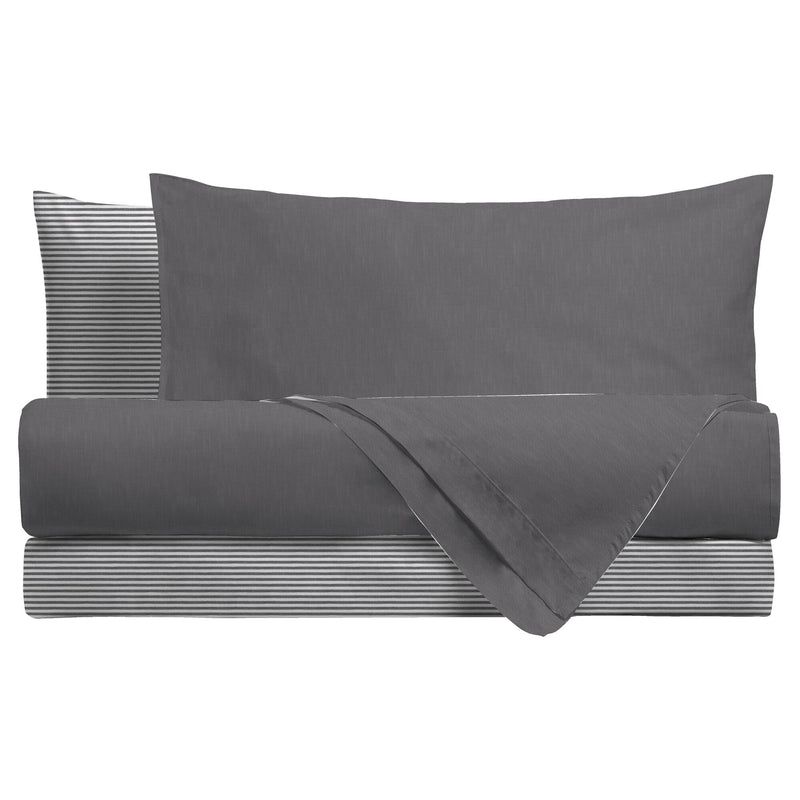 Completo Letto Matrimoniale in Cotone con Stampa - Fantasia Aria Titus Dark Grey