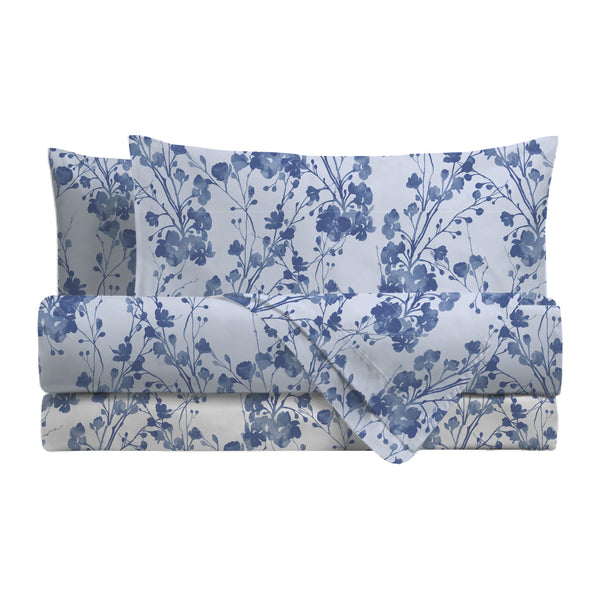 Completo Letto Matrimoniale in Cotone con Stampa - Fantasia Tosca Blue