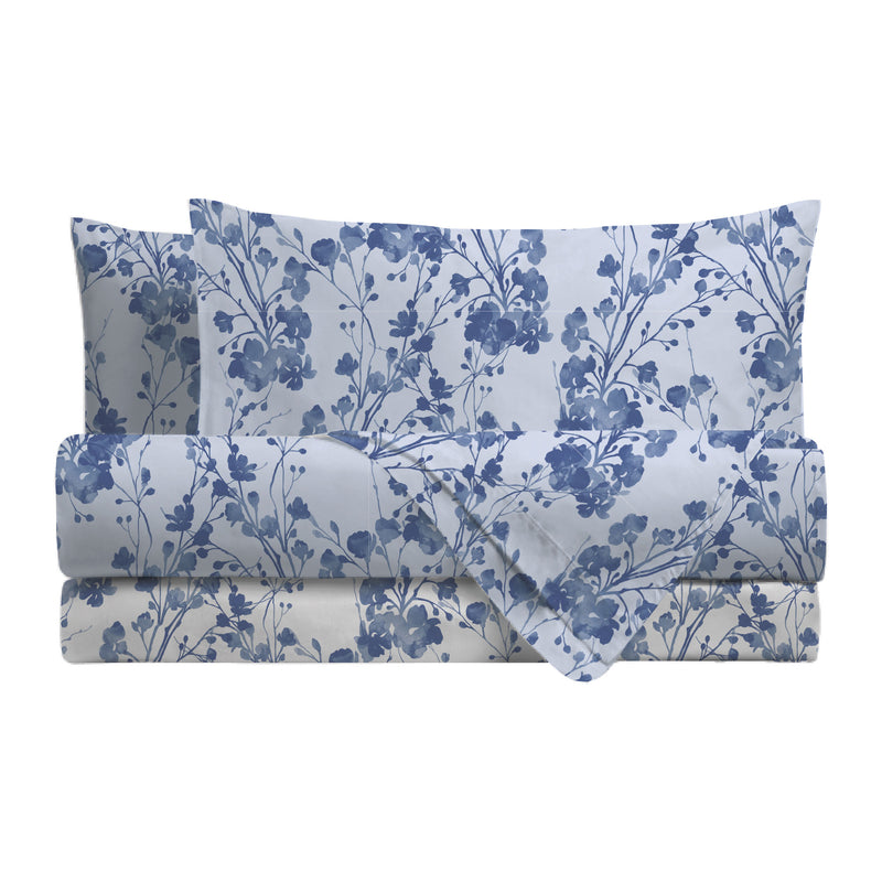 Completo Letto Matrimoniale in Cotone con Stampa - Fantasia Tosca Blue