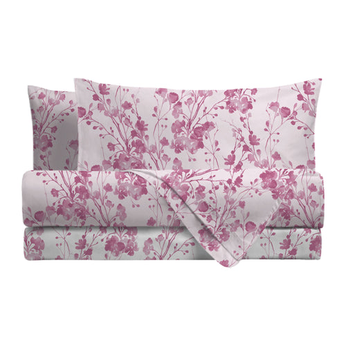 Completo Letto Matrimoniale in Cotone con Stampa - Fantasia Tosca Pink