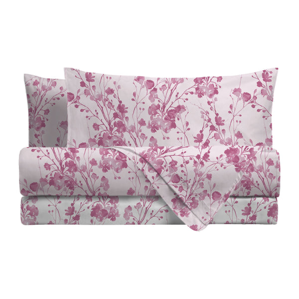 Completo Letto Matrimoniale in Cotone con Stampa - Fantasia Tosca Pink