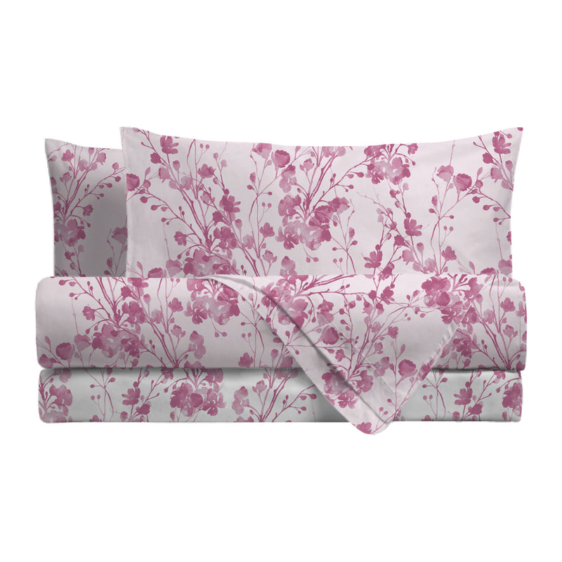 Completo Letto Matrimoniale in Cotone con Stampa - Fantasia Tosca Pink