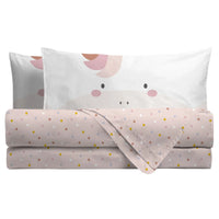 Parure Copripiumino Singolo con Stampa - Fantasia Funny Unicorn Pink - Amo La Casa Shop