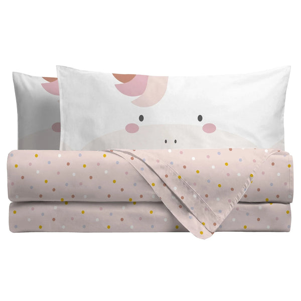 Parure Copripiumino Singolo con Stampa - Fantasia Funny Unicorn Pink - Amo La Casa Shop