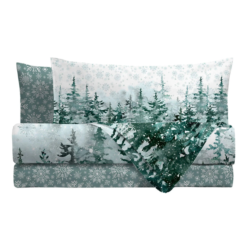 Parure Copripiumino Matrimoniale con Stampa Digitale - Fantasia Alpine Aura Pines Teal