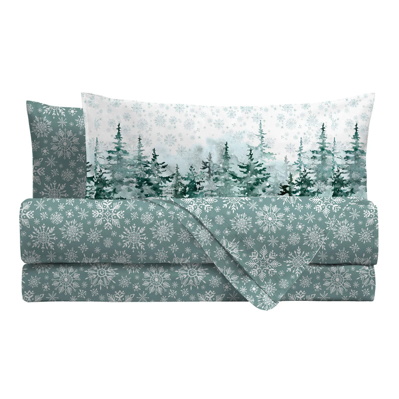 Completo Letto Singolo con Stampa Digitale - Fantasia Alpine Aura Pines Teal - Amo La Casa Shop