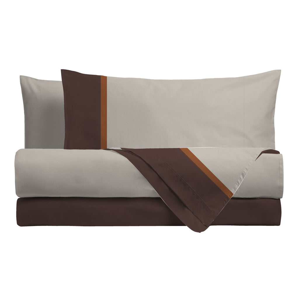 Completo Letto Piazza e Mezza in Cotone - Fantasia Tricolore Brandy Beige - Amo La Casa Shop