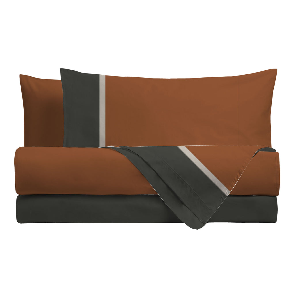 Completo Letto Matrimoniale in Cotone - Fantasia Tricolore Brandy Rust - Amo La Casa Shop