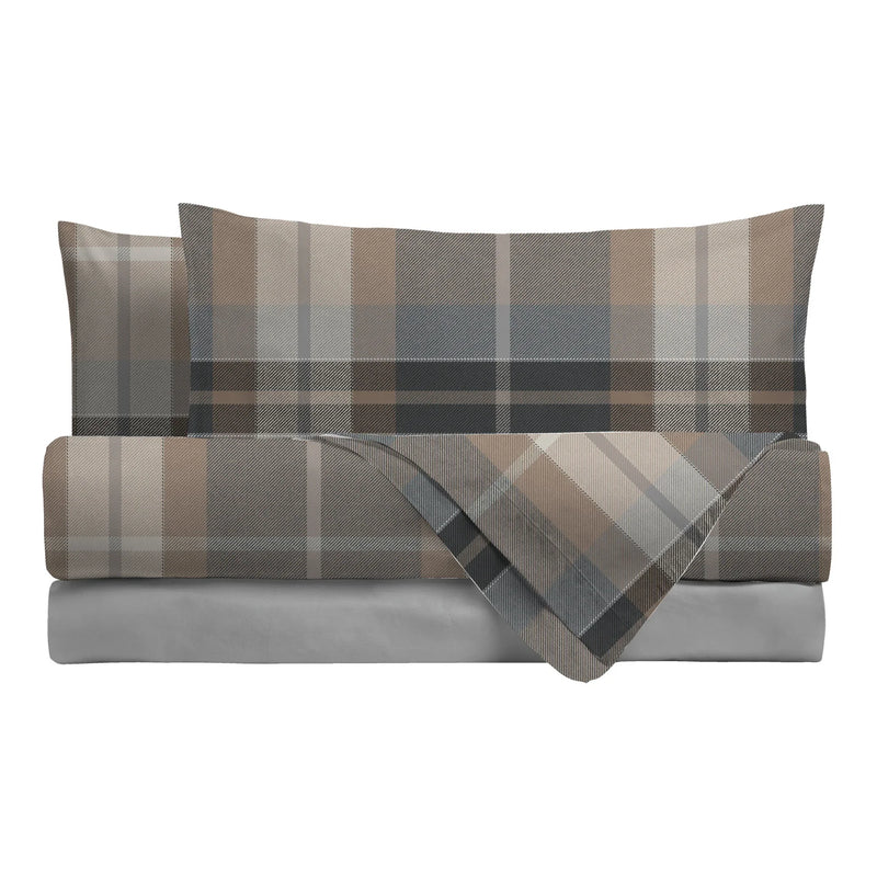 Completo Letto Singolo in Cotone con Stampa - Fantasia Whisky Lennox Taupe - Amo La Casa Shop