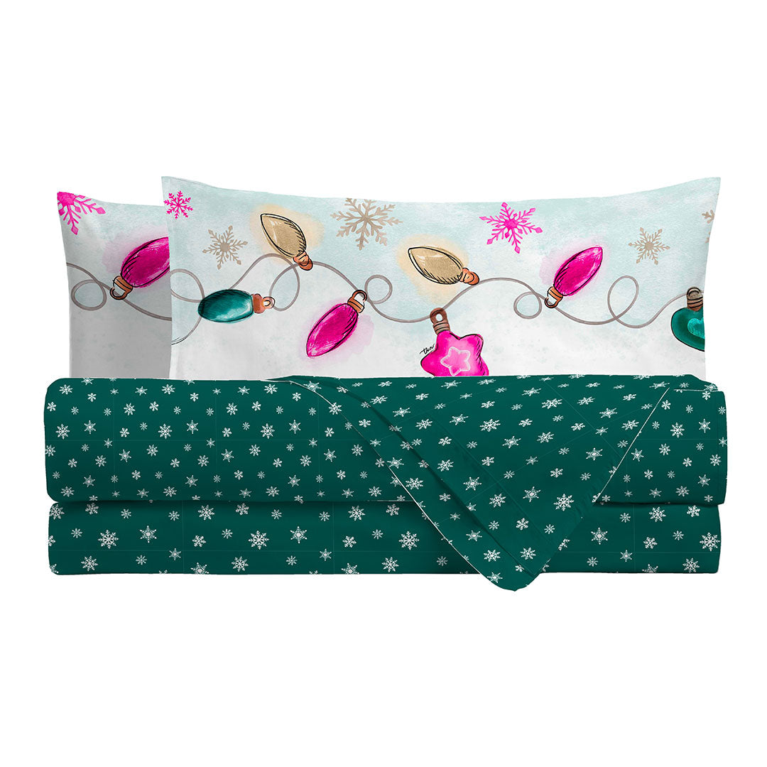 THUN® Completo Letto Piazza e Mezza Natale - Fantasia Luci Lights Multicolor