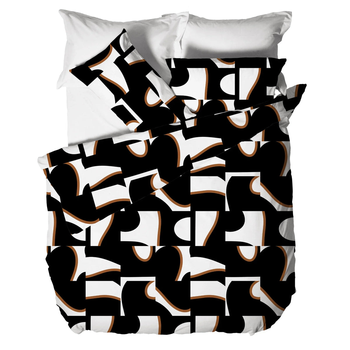 Parure Copripiumino Matrimoniale in Puro Cotone con Stampa Contemporary - Fantasia Harald Black - Amo La Casa Shop
