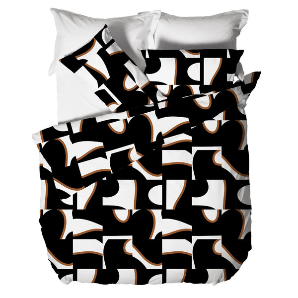 Parure Copripiumino Matrimoniale in Puro Cotone con Stampa Contemporary - Fantasia Harald Black - Amo La Casa Shop