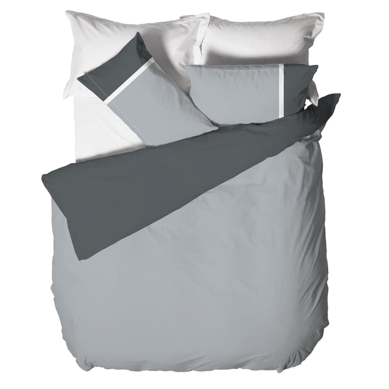 Parure Copripiumino Matrimoniale in Cotone con Stampa - Fantasia Tricolore Absinthe Grigio - Amo La Casa Shop