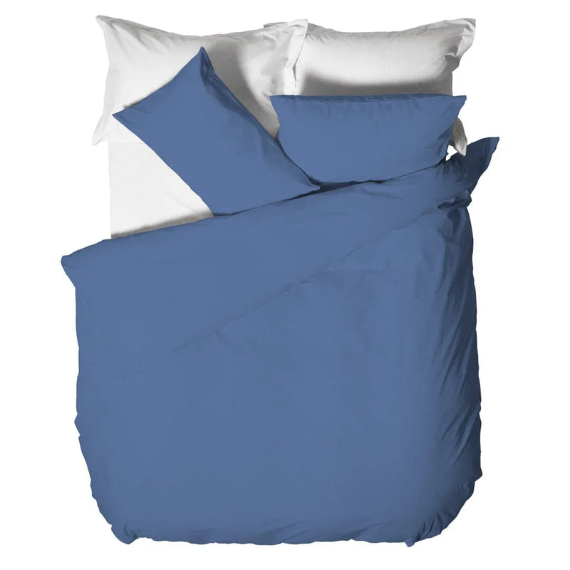 Parure Copripiumino Matrimoniale in Cotone - Tinta Unita Blu Royal - Amo La Casa Shop
