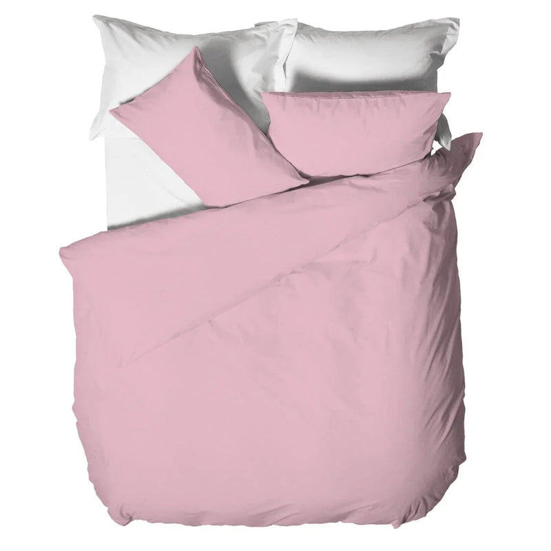 Parure Copripiumino Matrimoniale in Cotone - Tinta Unita Rosa - Amo La Casa Shop