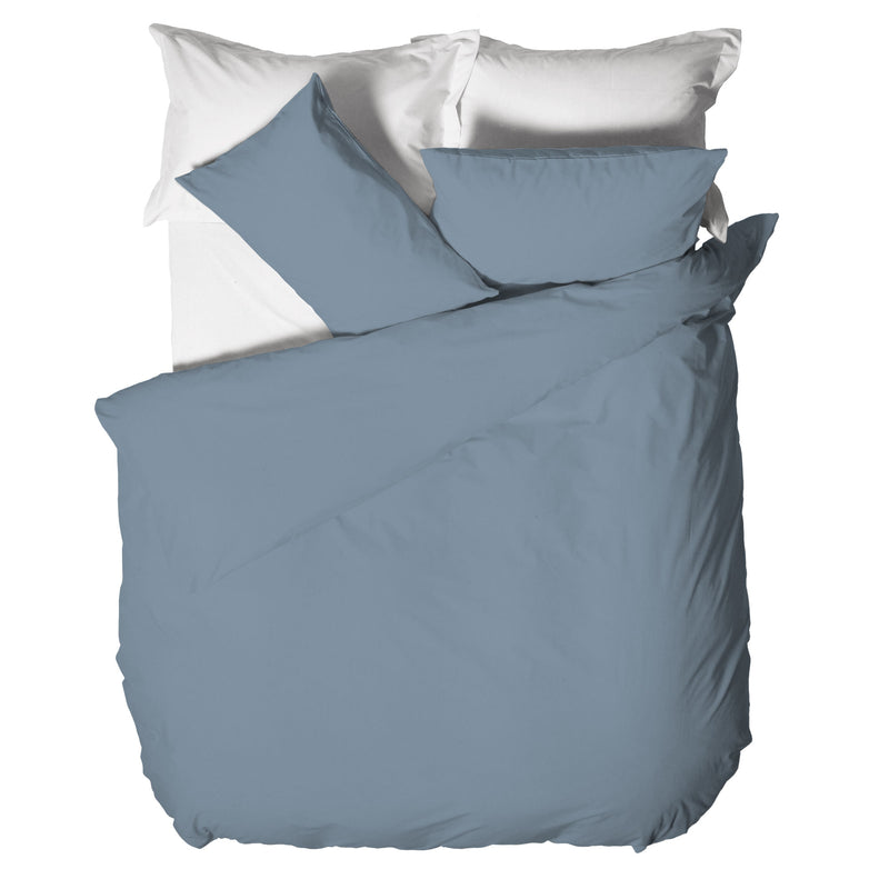 Happidea Parure Copripiumino Matrimoniale in Cotone Tinta Unita Azzurro Tinta Unita Polvere