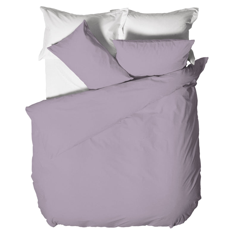 Happidea Parure Copripiumino Matrimoniale in Cotone Tinta Unita Glicine