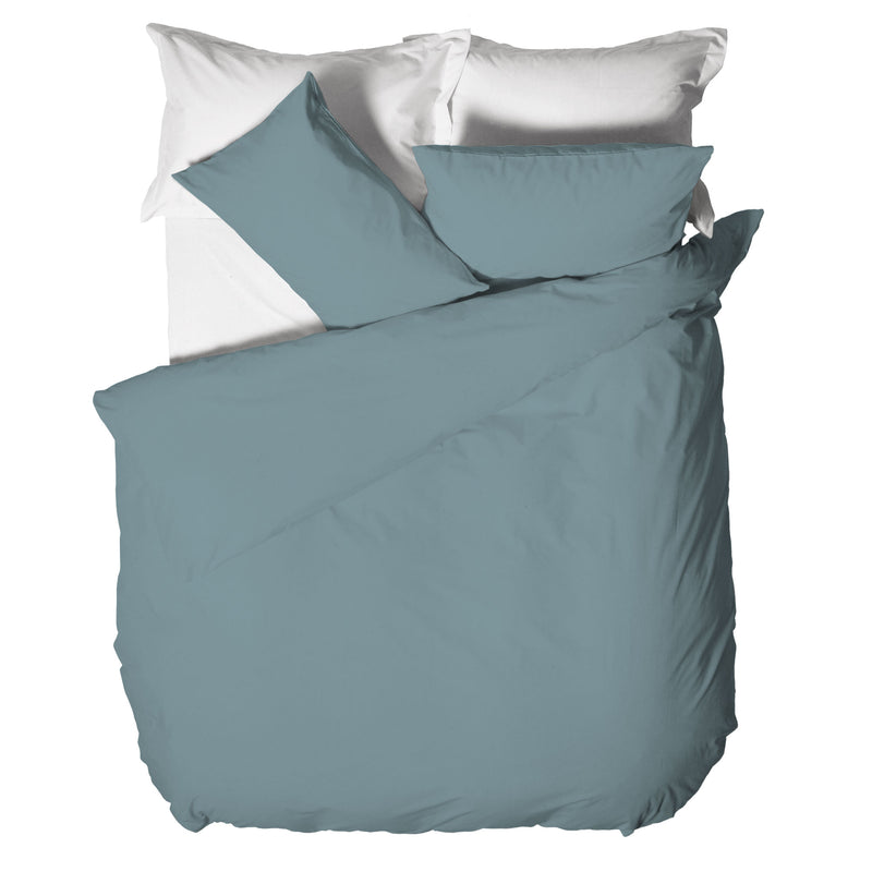 Happidea Parure Copripiumino Matrimoniale in Cotone Tinta Unita Tinta Laguna