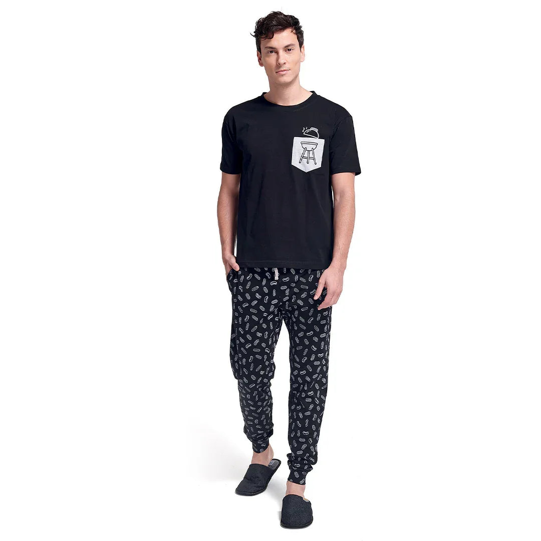 Pigiama Lungo da Uomo BBQ Addicted Zaky Nero - Amo La Casa Shop