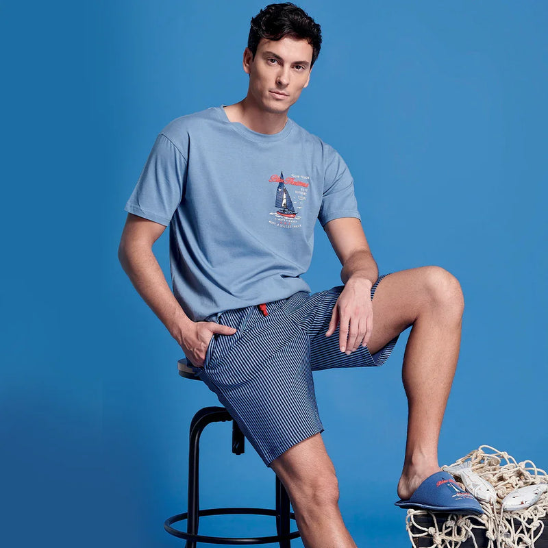 Pigiama da Uomo Ocean Drive Hurricane Azzurro - Amo La Casa Shop