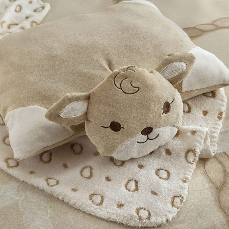 THUN® Cuscino Peluche Cerbiatto e Plaid Baby Standard Fawn Beige