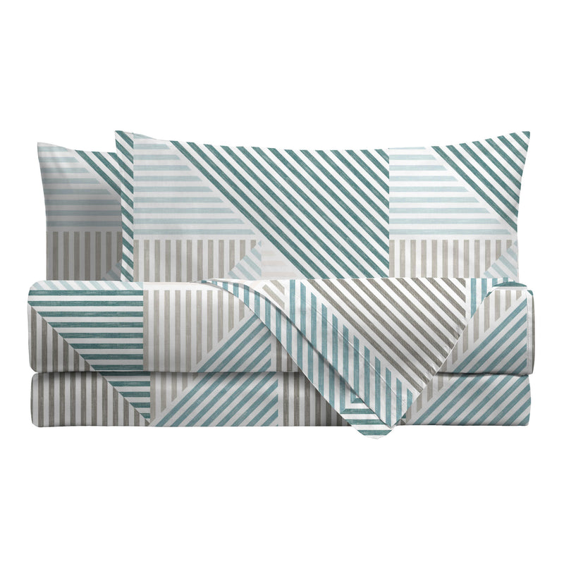 Completo Letto Matrimoniale Softy Yarn con Stampa - Fantasia Ramsey Teal