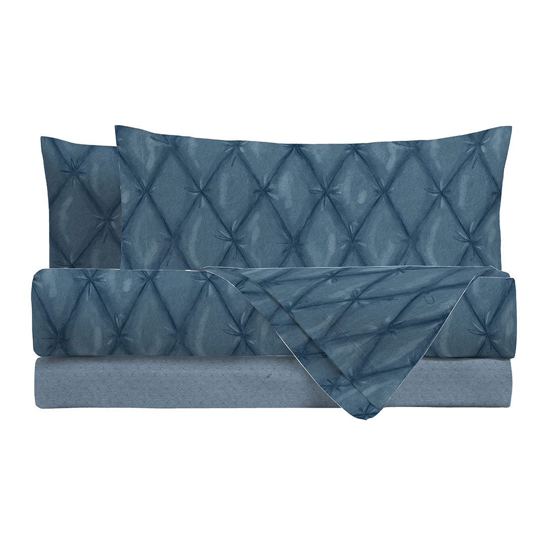 THUN® Completo Letto Piazza e Mezza Plume Blue - Fantasia Rombo Diamond Blue