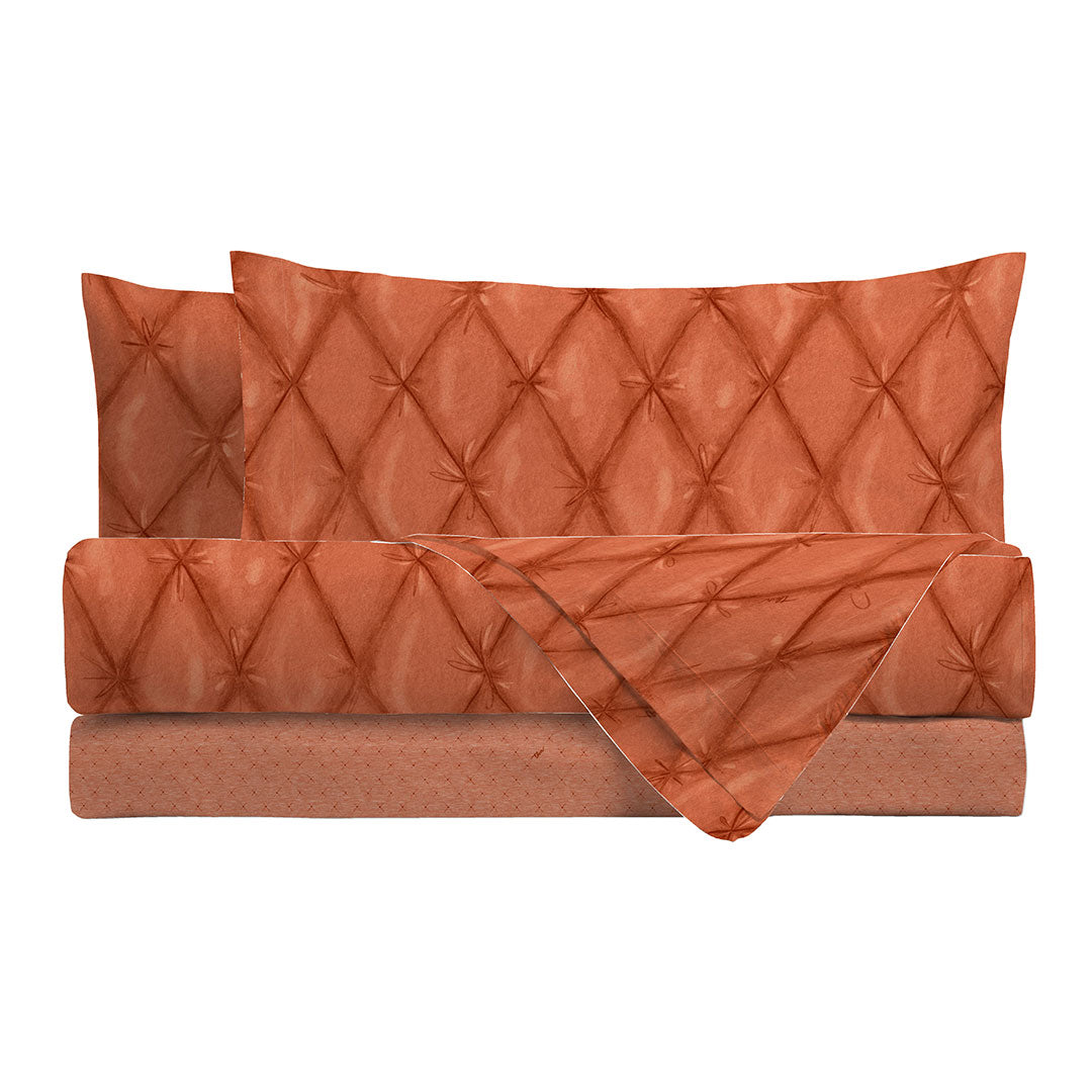 THUN® Completo Letto Piazza e Mezza Plume Rust - Fantasia Rombo Diamond Rust