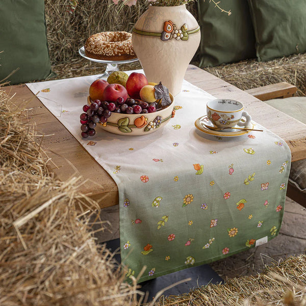 THUN® Runner in Cotone 45x160 cm Country Flowers Green - Amo La Casa Shop