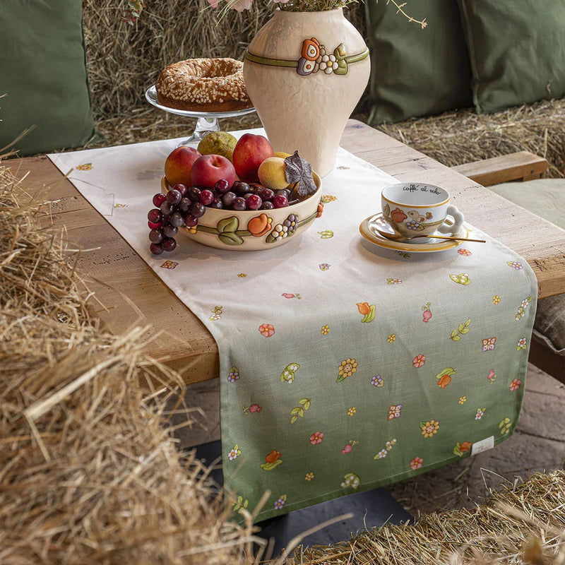 THUN® Runner in Cotone 45x160 cm Country Flowers Green - Amo La Casa Shop