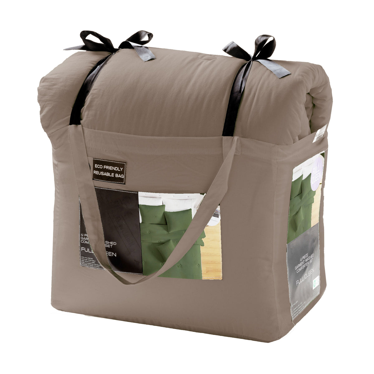 Set 4 Pezzi Letto Trapunta Matrimoniale Cuscino Federe Atelier Tinta Unita Taupe