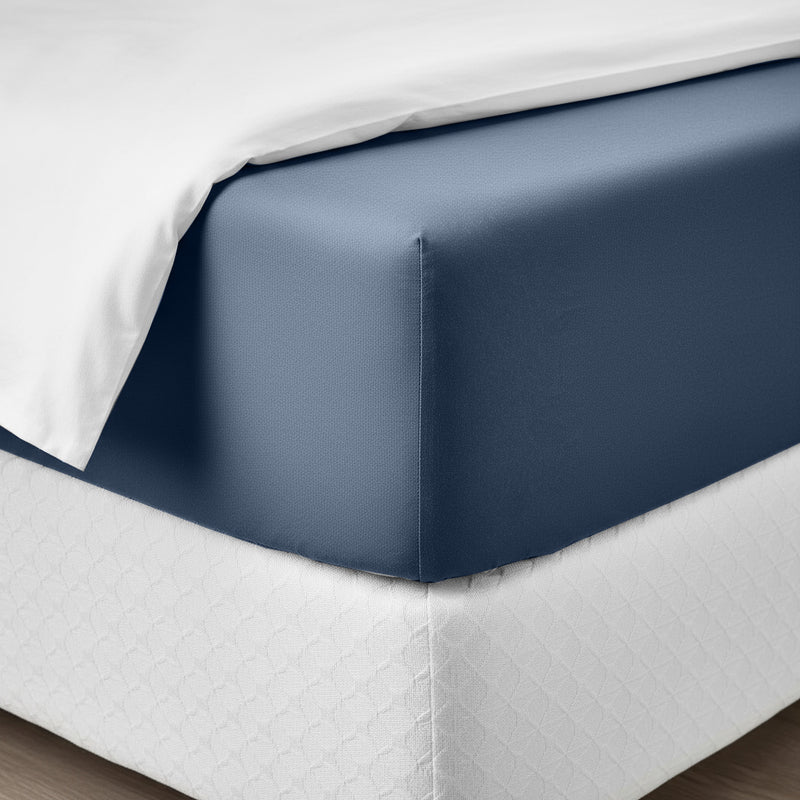 Happidea Lenzuolo Sotto con Angoli Singolo in Cotone Tinta Unita Blu Profondo