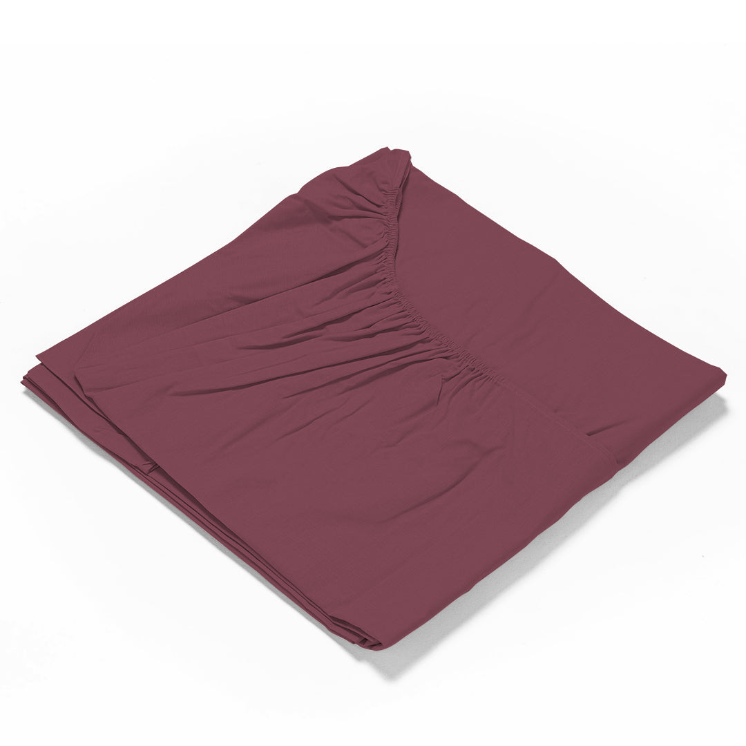 Lenzuolo Sotto con Angoli Piazza e Mezza in Cotone Tinta Unita Burgundy