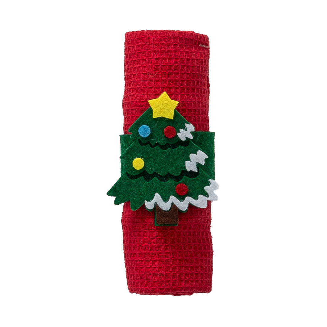 Honigwaben-Geschirrtücher mit Serviettenring Jolly Gift 40x60 cm Baumrot