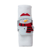 Honigwaben-Geschirrtücher mit Serviettenring Jolly Gift 40x60 cm Schneemann Weiß