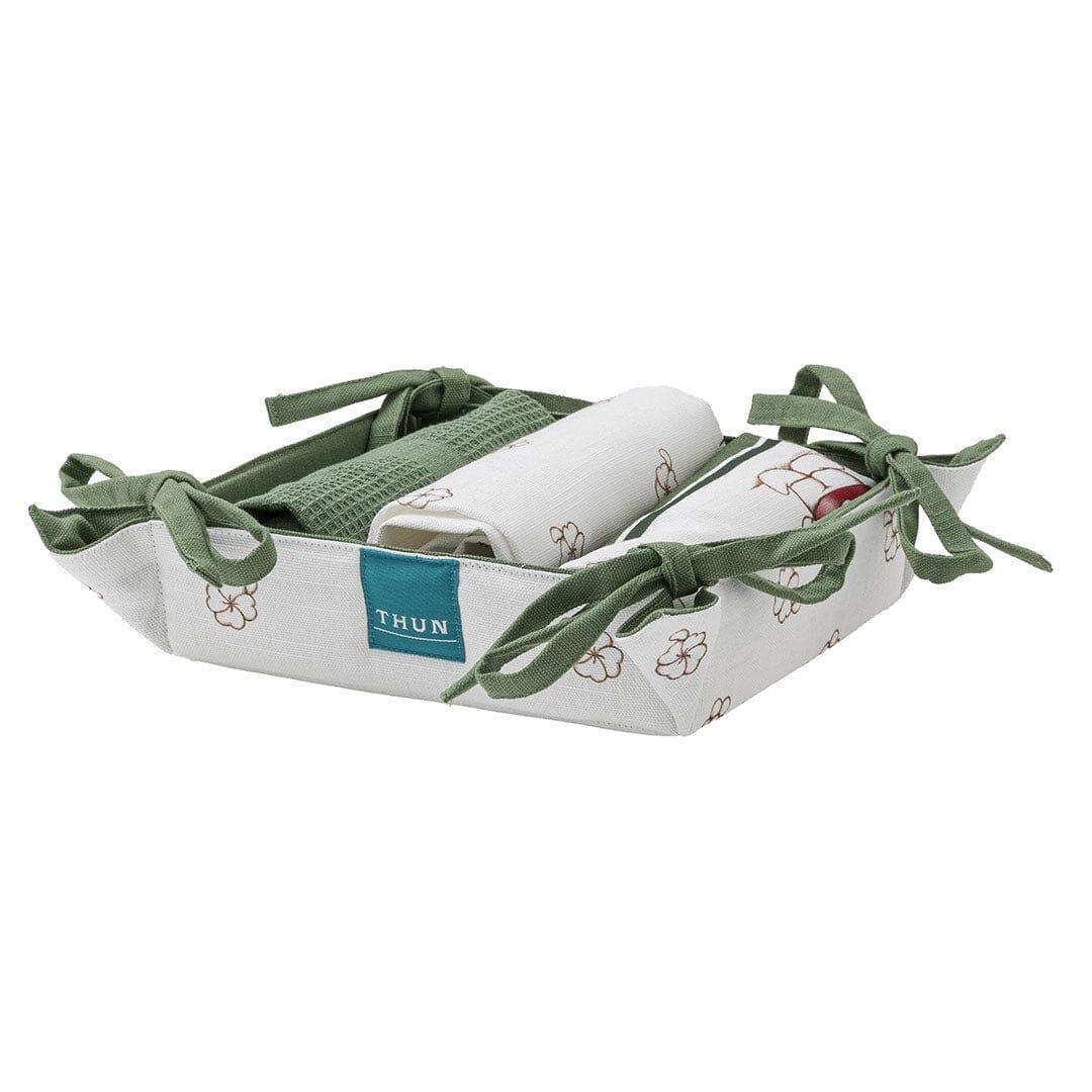 THUN® Confezione Regalo 3 Strofinacci e Cestino Inverno Incantato Standard Gnomes Sage Green - Amo La Casa Shop