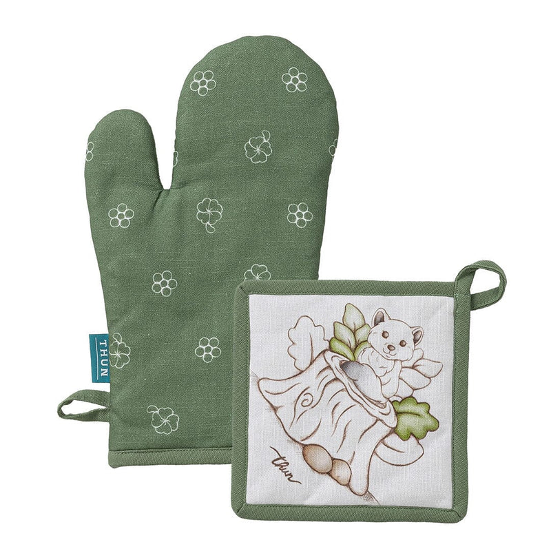 THUN® Confezione Regalo Presina e Guantone Inverno Incantato Standard Fox Sage Green