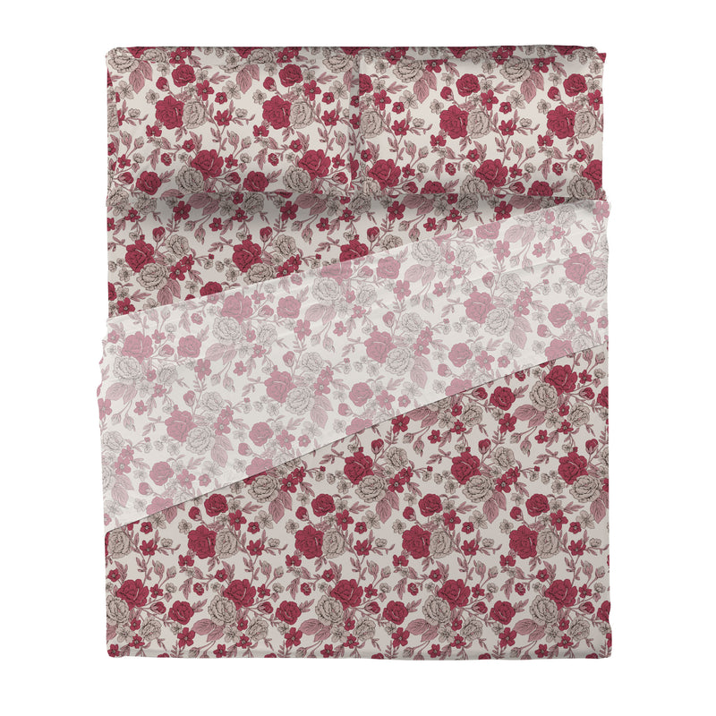 Completo Letto Matrimoniale Softy Yarn con Stampa - Fantasia Syrah Cherry