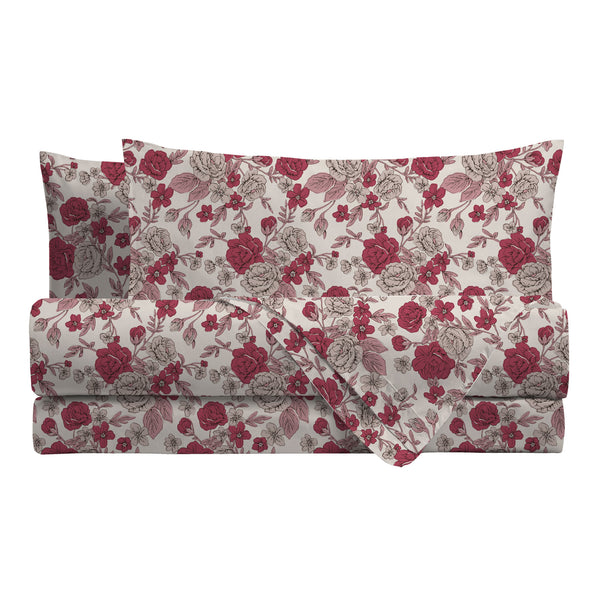 Completo Letto Matrimoniale Softy Yarn con Stampa - Fantasia Syrah Cherry